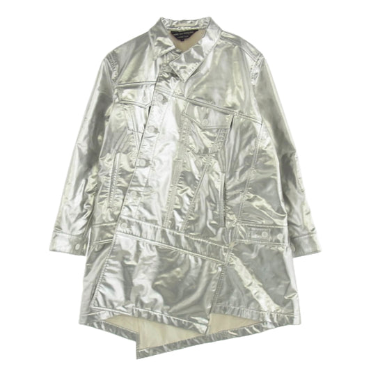 COMME des GARCONS HOMME PLUS コムデギャルソンオムプリュス 18AW AD2018 PB-J086 White Shock ホワイトショック期 シャイニー加工 シルバー ねじれ 斜め釦 変形 コート シルバー系 S【中古】