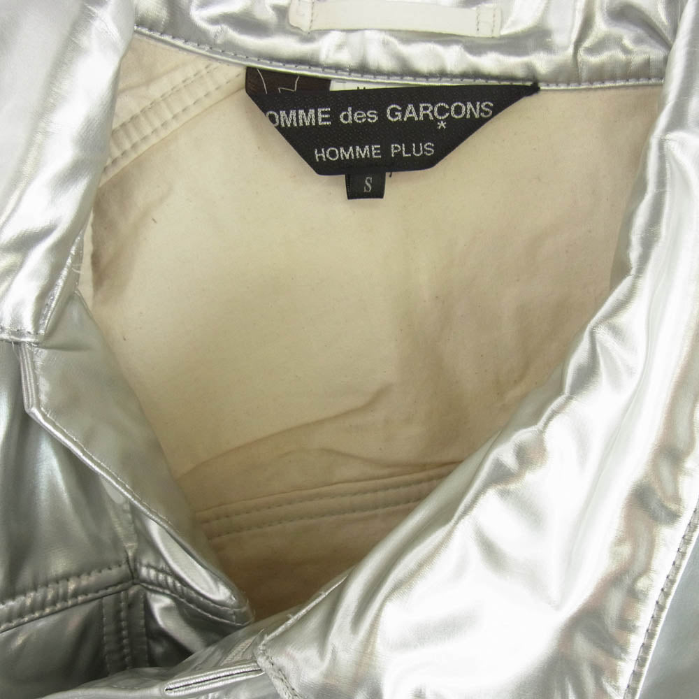 COMME des GARCONS HOMME PLUS コムデギャルソンオムプリュス 18AW AD2018 PB-J086 White Shock ホワイトショック期 シャイニー加工 シルバー ねじれ 斜め釦 変形 コート シルバー系 S【中古】