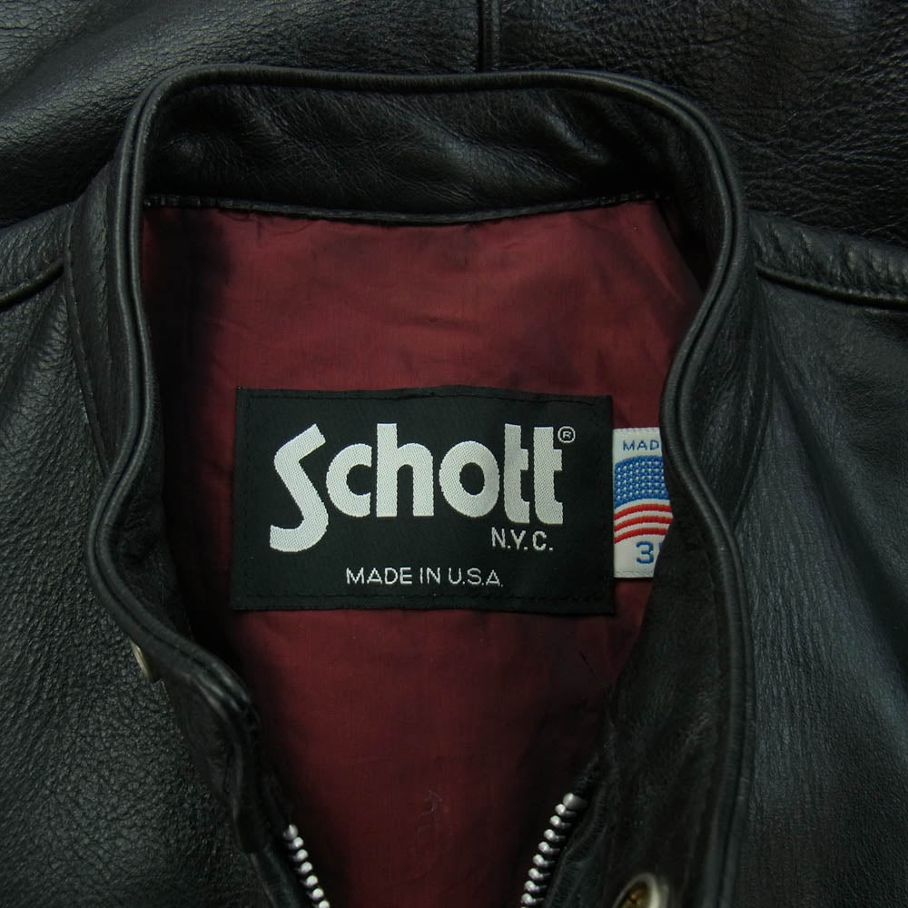 schott ショット USA製 5454 カウレザー シングル ライダースジャケット ブラック系 38【中古】