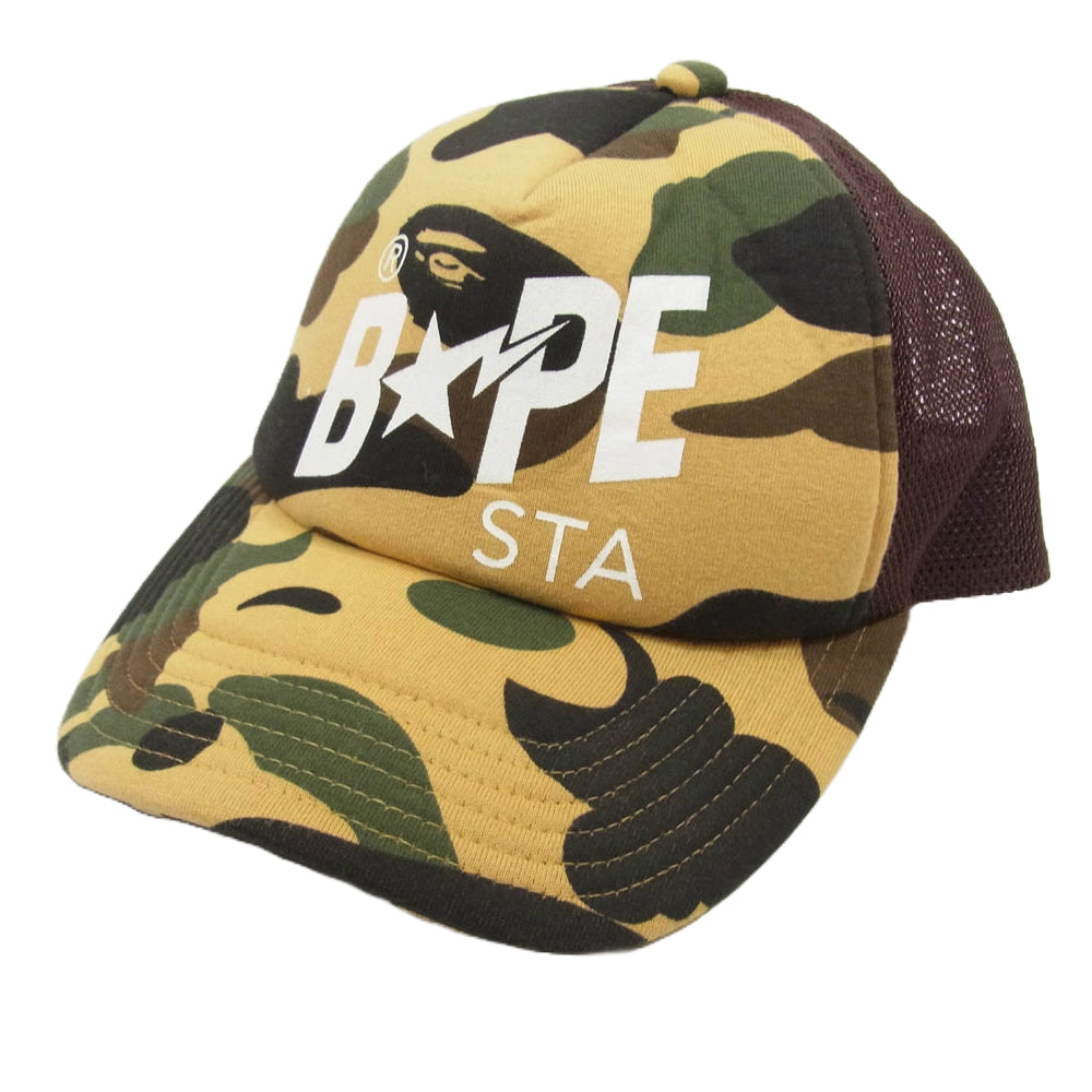 A BATHING APE アベイシングエイプ 001CPI301018M BAPE STA 迷彩 カモフラ柄 メッシュ キャップ 帽子 ブラウン系【中古】