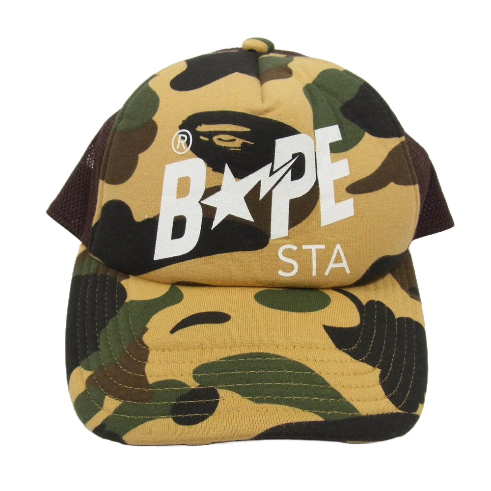 A BATHING APE アベイシングエイプ 001CPI301018M BAPE STA 迷彩 カモフラ柄 メッシュ キャップ 帽子 ブラウン系【中古】