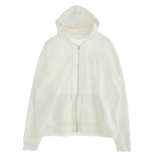 CHROME HEARTS クロムハーツ（原本無） WWW.CHROMEHEARTS.COM HOODIE オンライン限定 ホースシュー ダガー ジップアップ フーディ スウェット パーカー ホワイト系 L【中古】