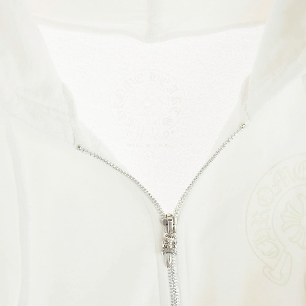 CHROME HEARTS クロムハーツ（原本無） WWW.CHROMEHEARTS.COM HOODIE オンライン限定 ホースシュー ダガー ジップアップ フーディ スウェット パーカー ホワイト系 L【中古】