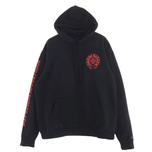 CHROME HEARTS クロムハーツ（原本無） WWW.CHROMEHEARTS.COM HOODIE オンライン限定 ホースシュー バックプリント プルオーバー フーディ パーカー ブラック系 XL【中古】