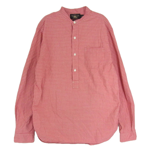 RRL ダブルアールエル RalphLauren ラルフローレン バンドカラー チェック プルオーバー 長袖 シャツ レッド系 M【中古】