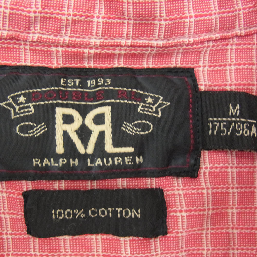 RRL ダブルアールエル RalphLauren ラルフローレン バンドカラー チェック プルオーバー 長袖 シャツ レッド系 M【中古】