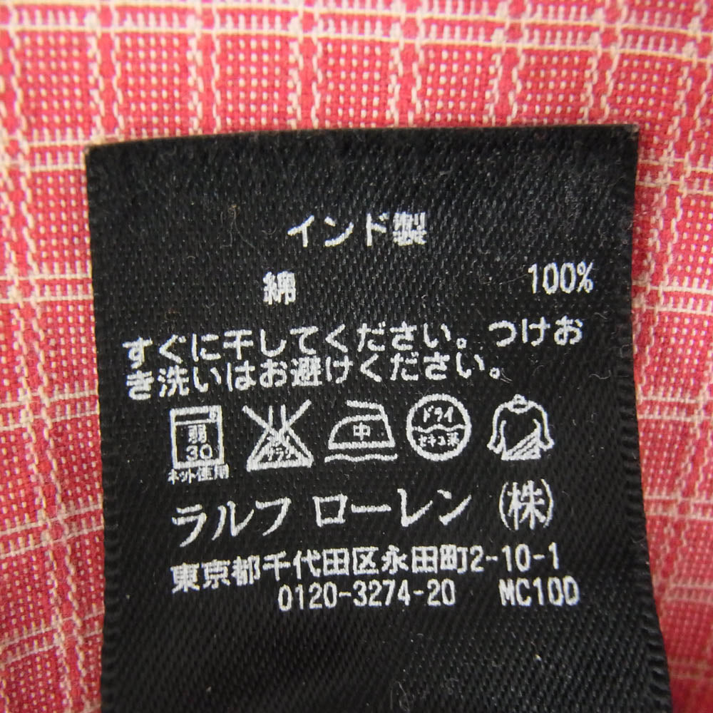 RRL ダブルアールエル RalphLauren ラルフローレン バンドカラー チェック プルオーバー 長袖 シャツ レッド系 M【中古】
