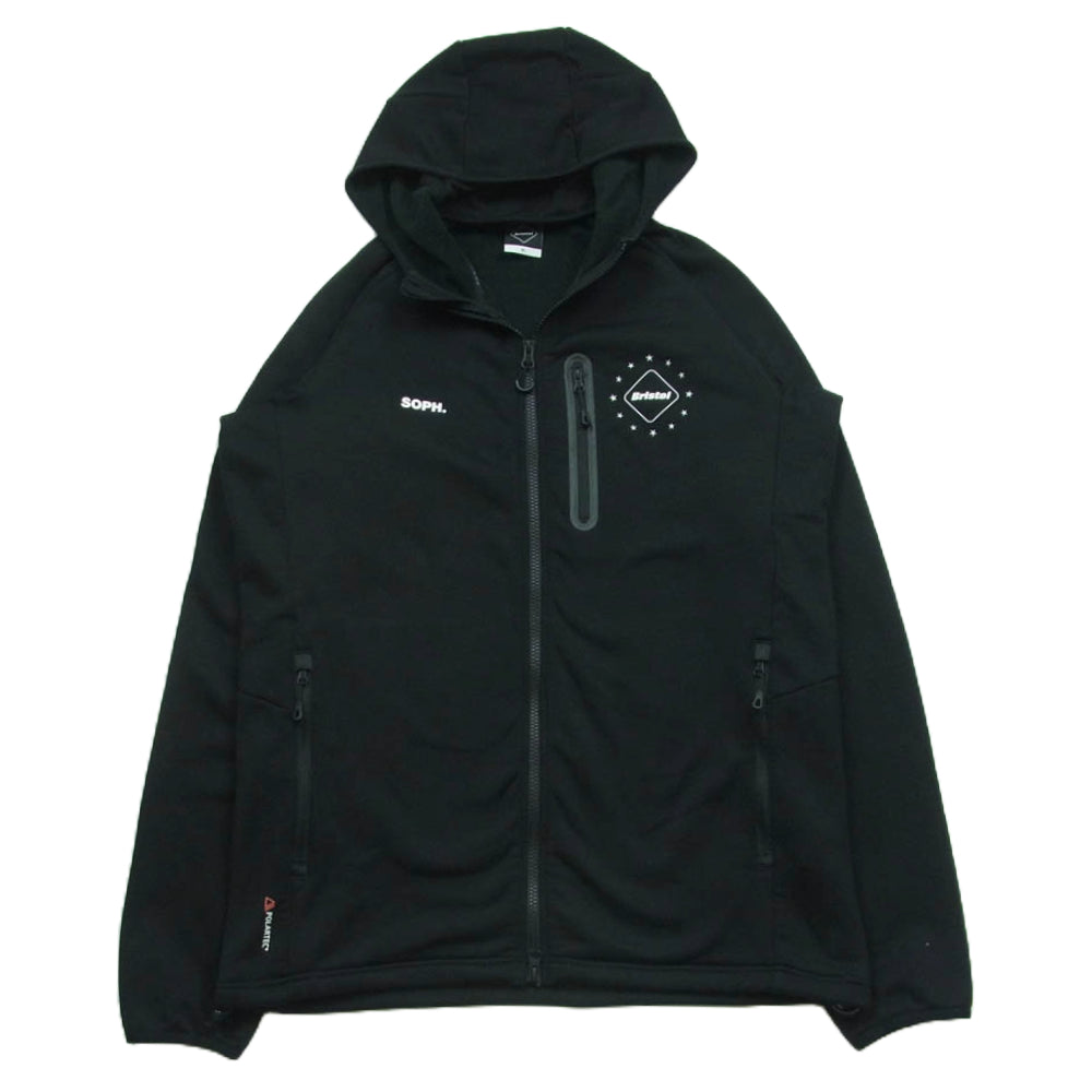 F.C.R.B. エフシーアールビー 22AW FCRB-222052 POLARTEC FLEECE POWER STRETCH ZIP UP GAITER HOODIE バックロゴ プリント ジップアップ フーディー パーカー ネックゲイター付 ブラック系 XL【中古】