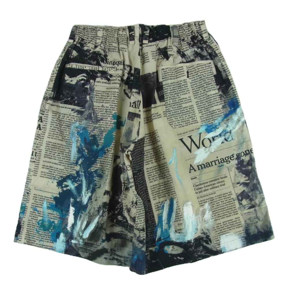 Yohji Yamamoto POUR HOMME ヨウジヤマモトプールオム 22SS HG-P55-032 新聞朝倉柄 ハンドペイント ハーフ ショート パンツ ショーツ ベージュ系 ブラック系 ブルー系 3【中古】