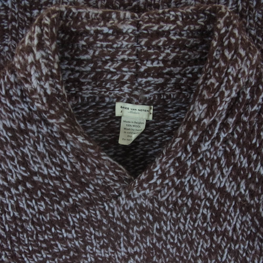 DRIES VAN NOTEN ドリスヴァンノッテン 3951-6029 MAICO 6341 ショールカラー ニット セーター ブラウン系 ライトブルー系 M【中古】