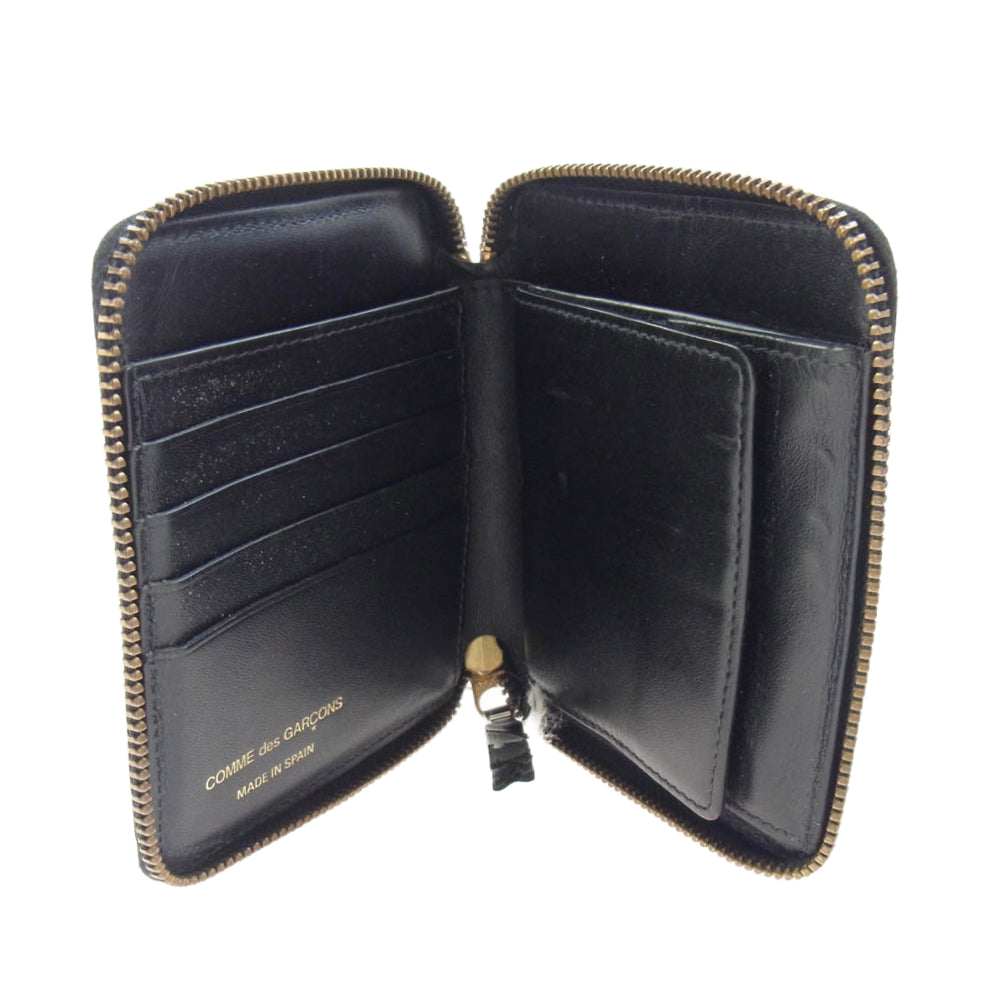 COMME des GARCONS コムデギャルソン SA2100 ARECALF レザー ラウンドファスナー 二つ折り財布 ブラック系【中古】