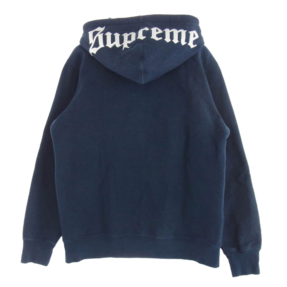 Supreme シュプリーム 16AW Old English Hood Logo Zip Up Sweat オールド イングリッシュ フード ロゴ ジップアップ スウェットパーカー ネイビー系 L【中古】