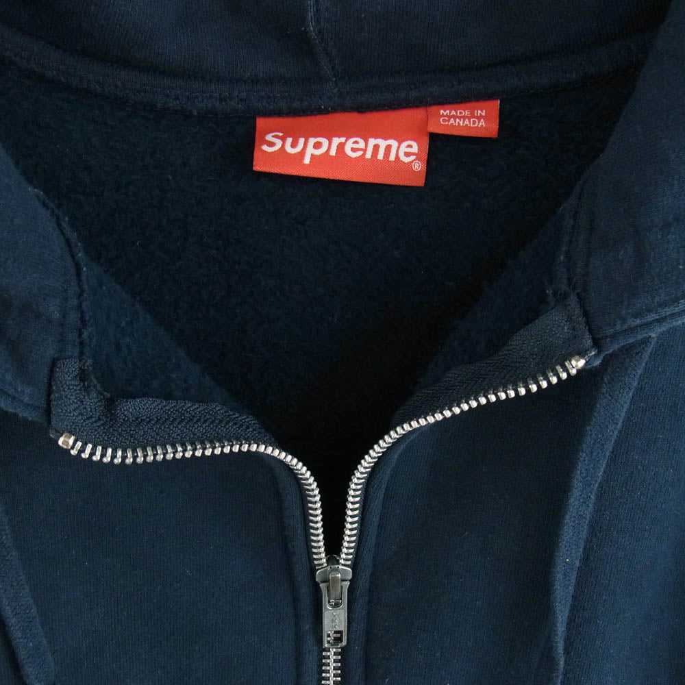 Supreme シュプリーム 16AW Old English Hood Logo Zip Up Sweat オールド イングリッシュ フード ロゴ ジップアップ スウェットパーカー ネイビー系 L【中古】