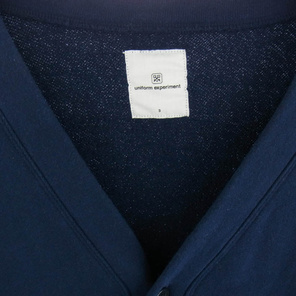 uniform experiment ユニフォームエクスペリメント UE-222030 SLEEVE PANELED SWEAT CARDIGAN スリーブ パネル スウェット カーディガン ネイビー系 3【中古】