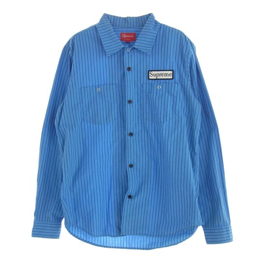 Supreme シュプリーム 14SS Striped Work Shirt ストライプ ワーク シャツ ブルー系 M【中古】