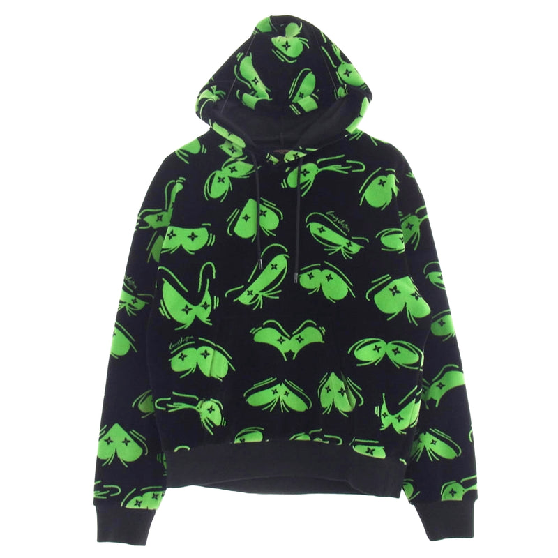 LOUIS VUITTON ルイ・ヴィトン 22AW RM22 RC6 HNY88W LV アイズシャドウ ジャガード ベロア スウェット プルオーバーパーカー ブラック系 グリーン系 L【中古】