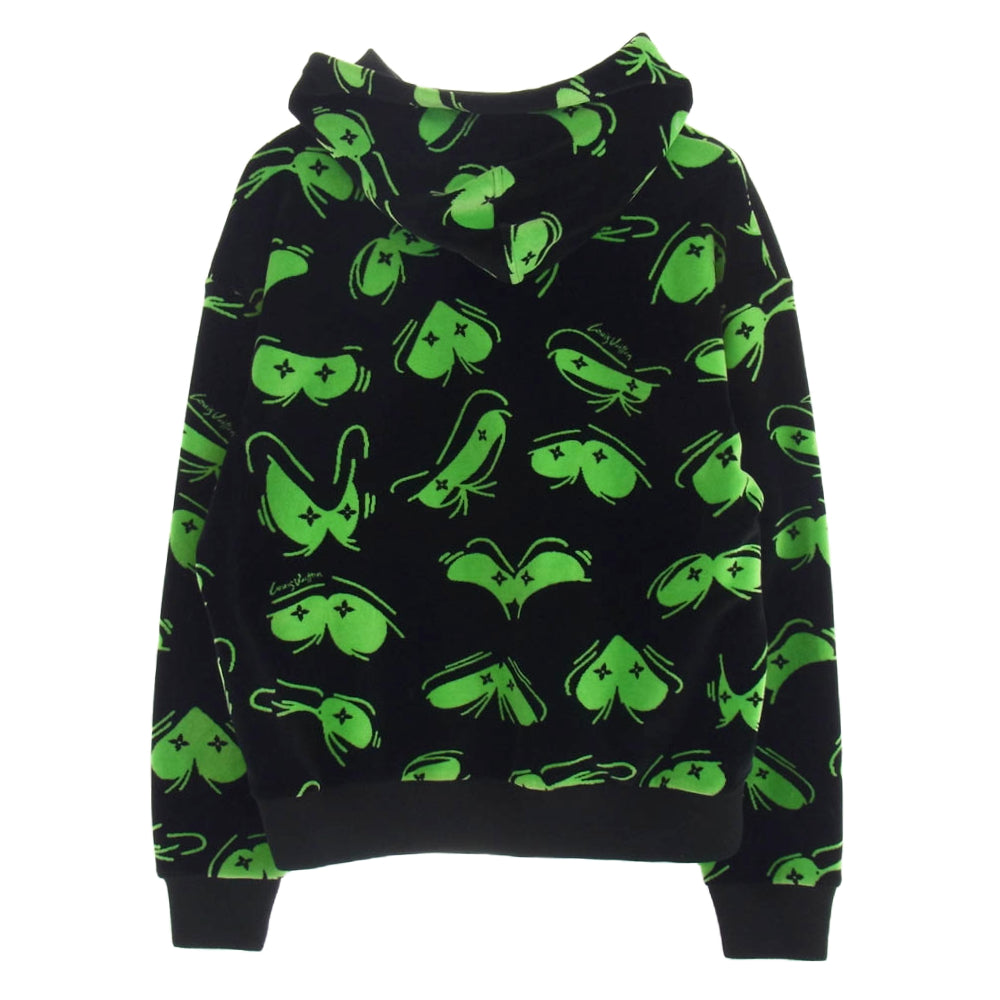 LOUIS VUITTON ルイ・ヴィトン 22AW RM22 RC6 HNY88W LV アイズシャドウ ジャガード ベロア スウェット プルオーバーパーカー ブラック系 グリーン系 L【中古】