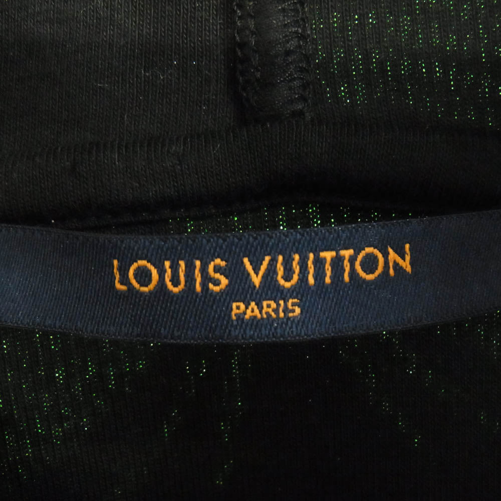 LOUIS VUITTON ルイ・ヴィトン 22AW RM22 RC6 HNY88W LV アイズシャドウ ジャガード ベロア スウェット プルオーバーパーカー ブラック系 グリーン系 L【中古】
