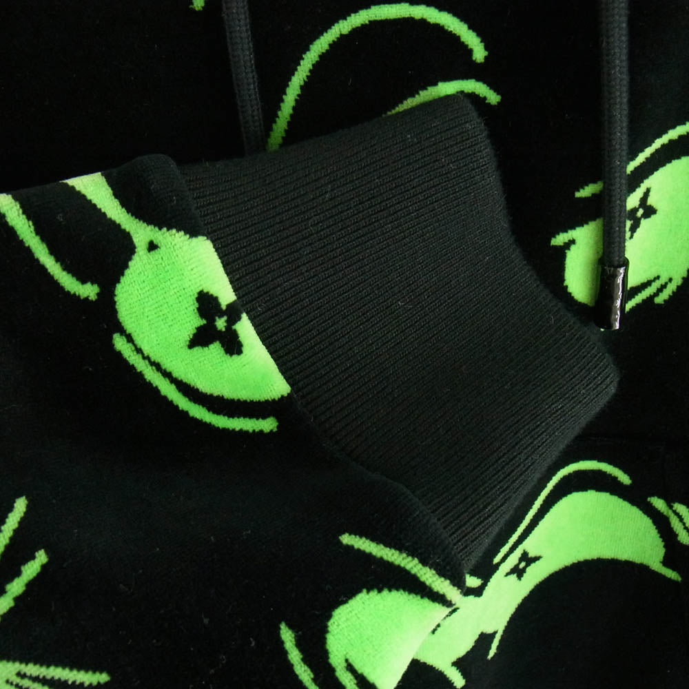 LOUIS VUITTON ルイ・ヴィトン 22AW RM22 RC6 HNY88W LV アイズシャドウ ジャガード ベロア スウェット プルオーバーパーカー ブラック系 グリーン系 L【中古】