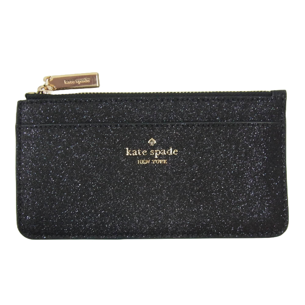 Kate Spade ケイトスペード グリマー グリッター ミックスド マテリアル ボックスド ラージ スリム カード ホルダー カードケース ブラック系【中古】