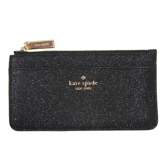 Kate Spade ケイトスペード グリマー グリッター ミックスド マテリアル ボックスド ラージ スリム カード ホルダー カードケース ブラック系【中古】