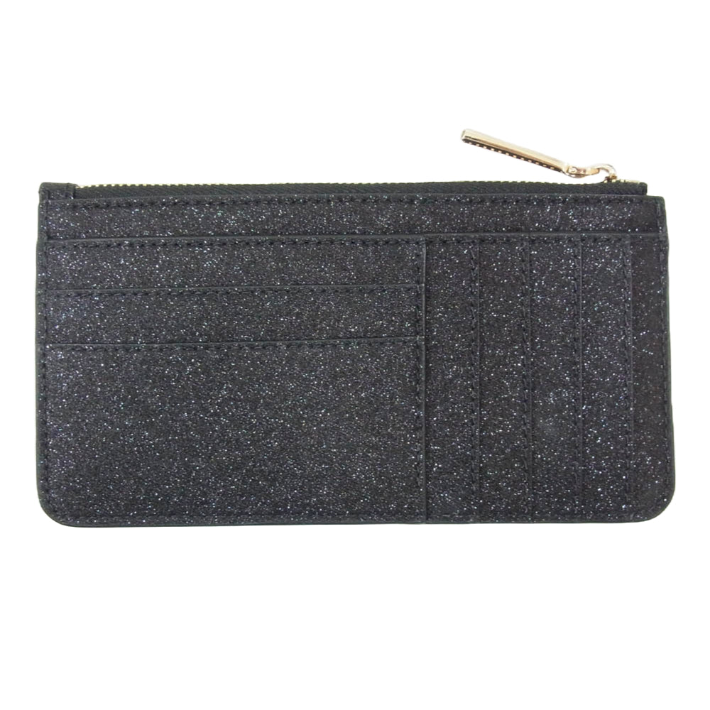 Kate Spade ケイトスペード グリマー グリッター ミックスド マテリアル ボックスド ラージ スリム カード ホルダー カードケース ブラック系【中古】