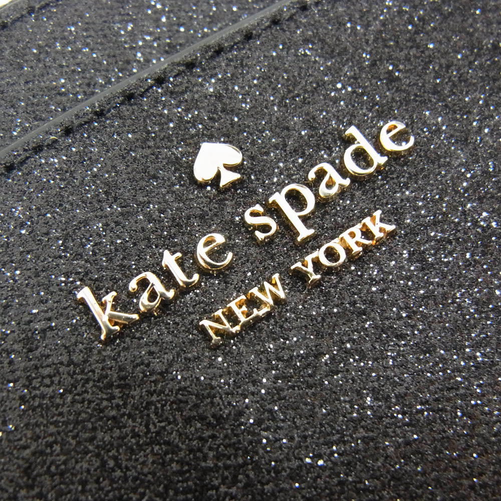 Kate Spade ケイトスペード グリマー グリッター ミックスド マテリアル ボックスド ラージ スリム カード ホルダー カードケース ブラック系【中古】