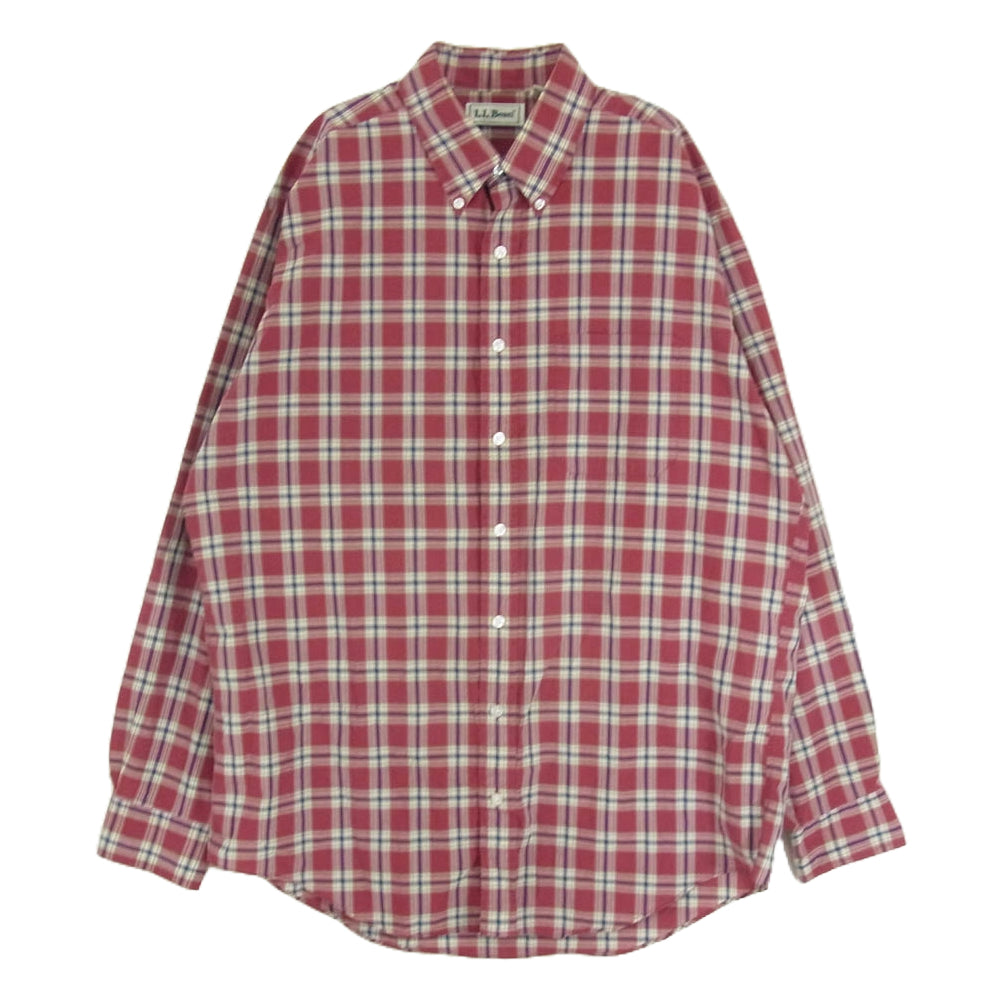 L.L.Bean エルエルビーン 90s 香港製 ボタンダウン 長袖 チェック シャツ レッド系 L【中古】