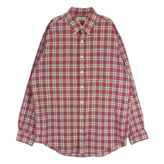 L.L.Bean エルエルビーン 90s 香港製 ボタンダウン 長袖 チェック シャツ レッド系 L【中古】