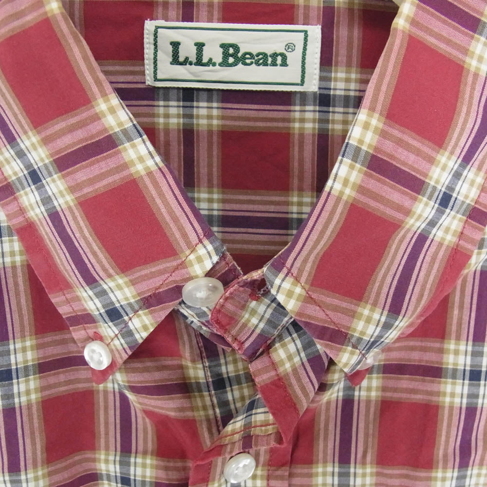 L.L.Bean エルエルビーン 90s 香港製 ボタンダウン 長袖 チェック シャツ レッド系 L【中古】
