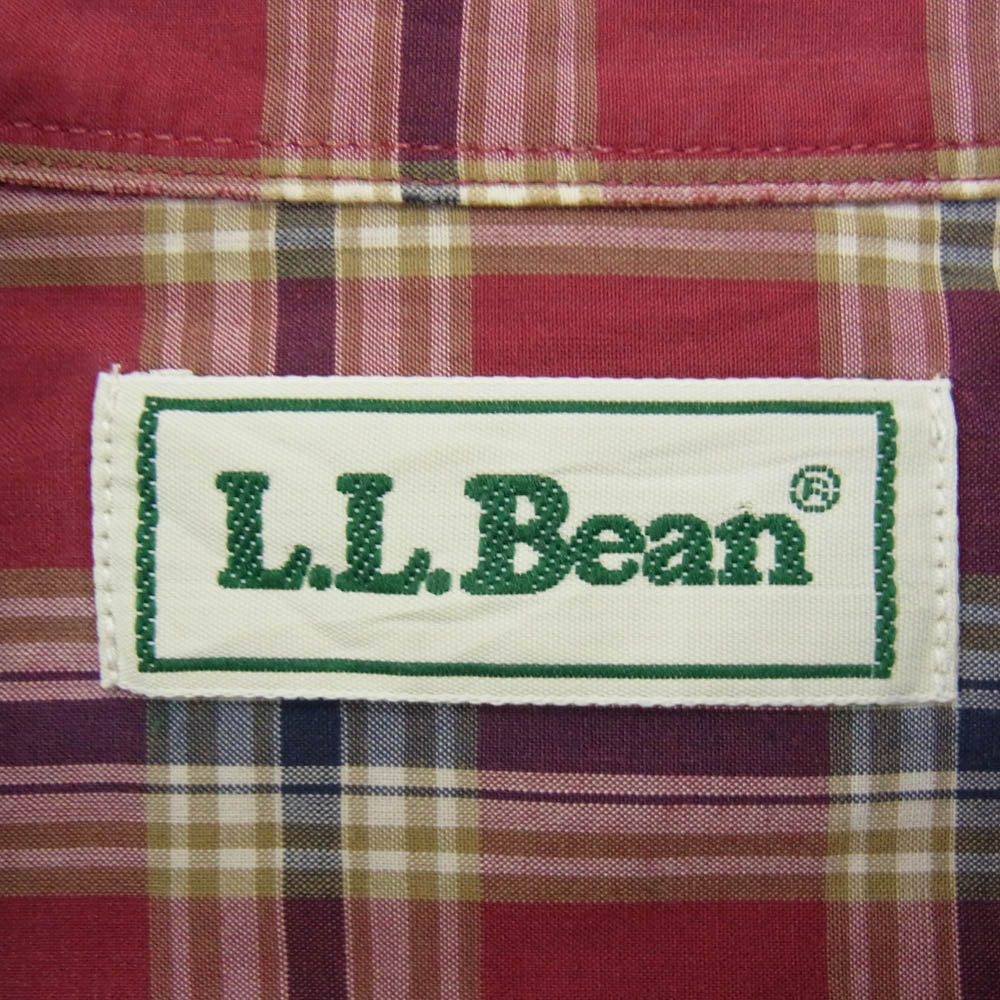 L.L.Bean エルエルビーン 90s 香港製 ボタンダウン 長袖 チェック シャツ レッド系 L【中古】