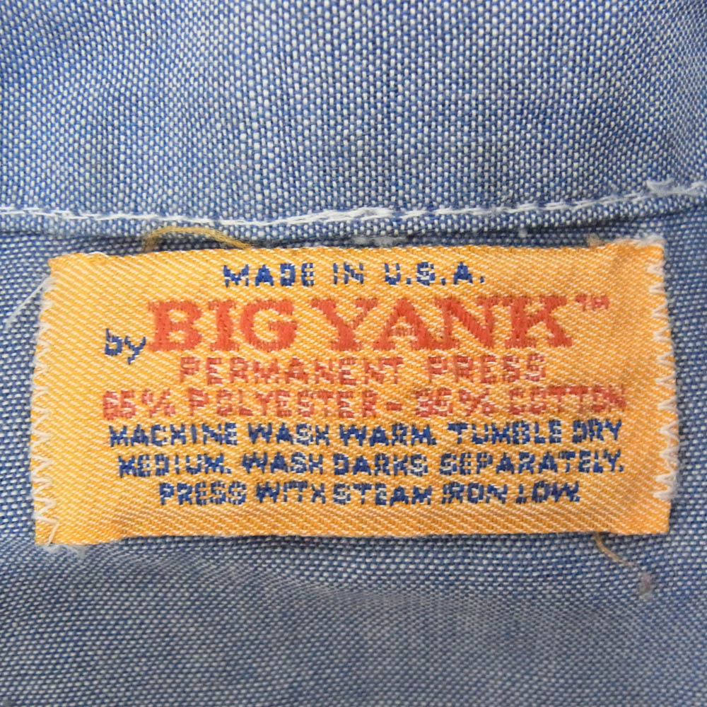 BIG YANK ビッグヤンク 70s 長袖 ワーク シャツ ブルー系 サイズ表記無【中古】