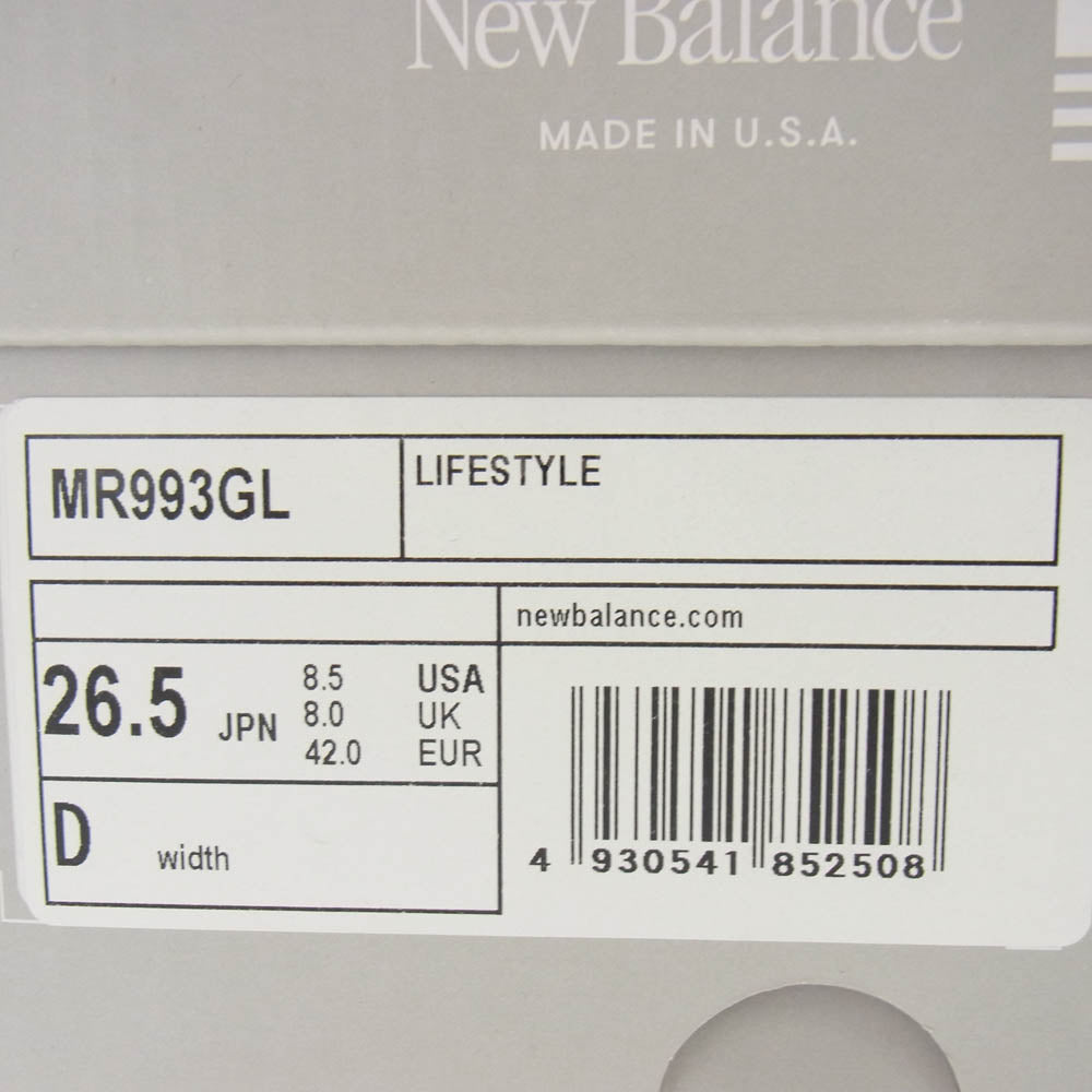 NEW BALANCE ニューバランス MR993GL USA製 スエード ローカット スニーカー グレー系 26.5cm【極上美品】【中古】