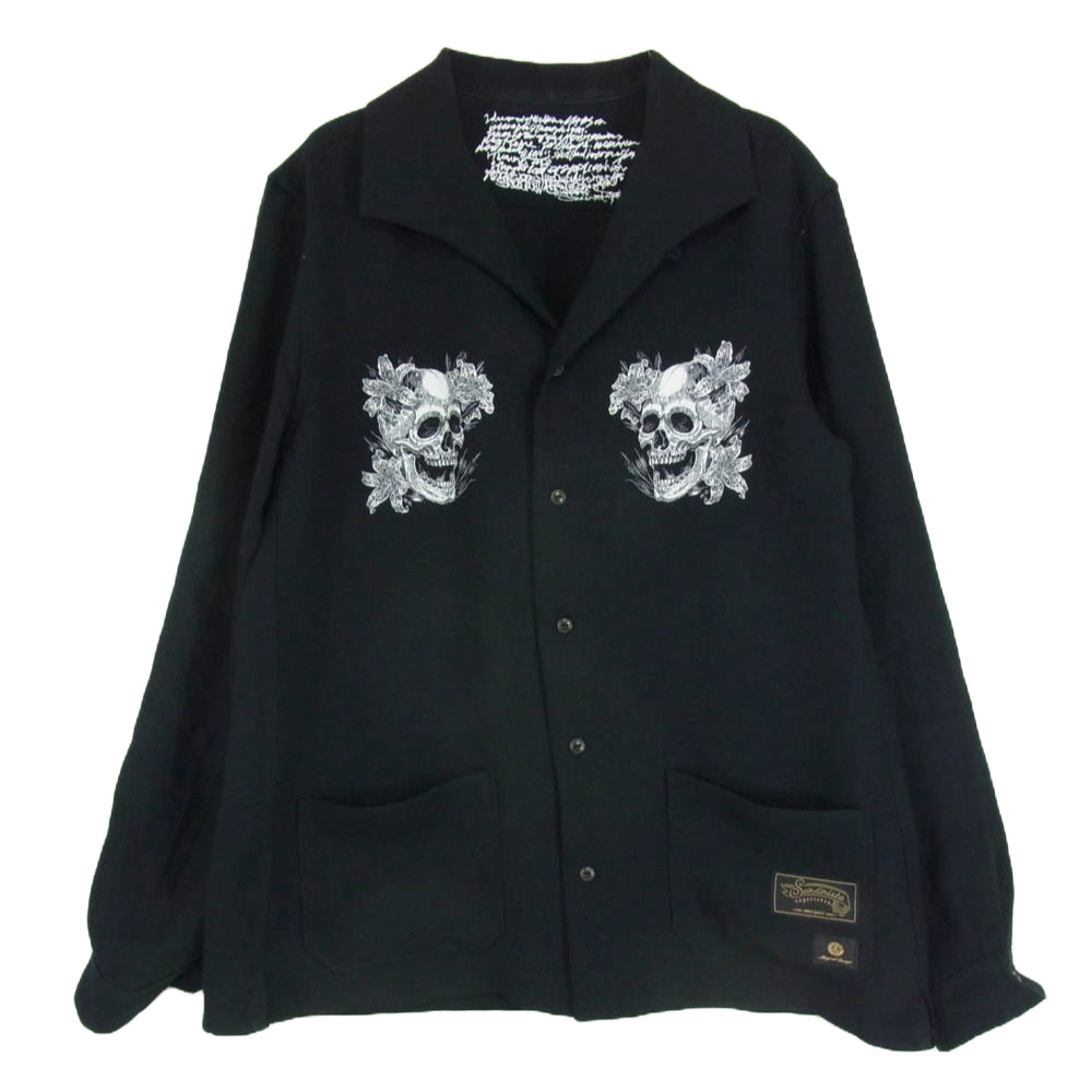 サンディニスタ エクスペリエンス イタリアンカラー シャツ スカルプリント ジャケット ネイビー系 40【中古】
