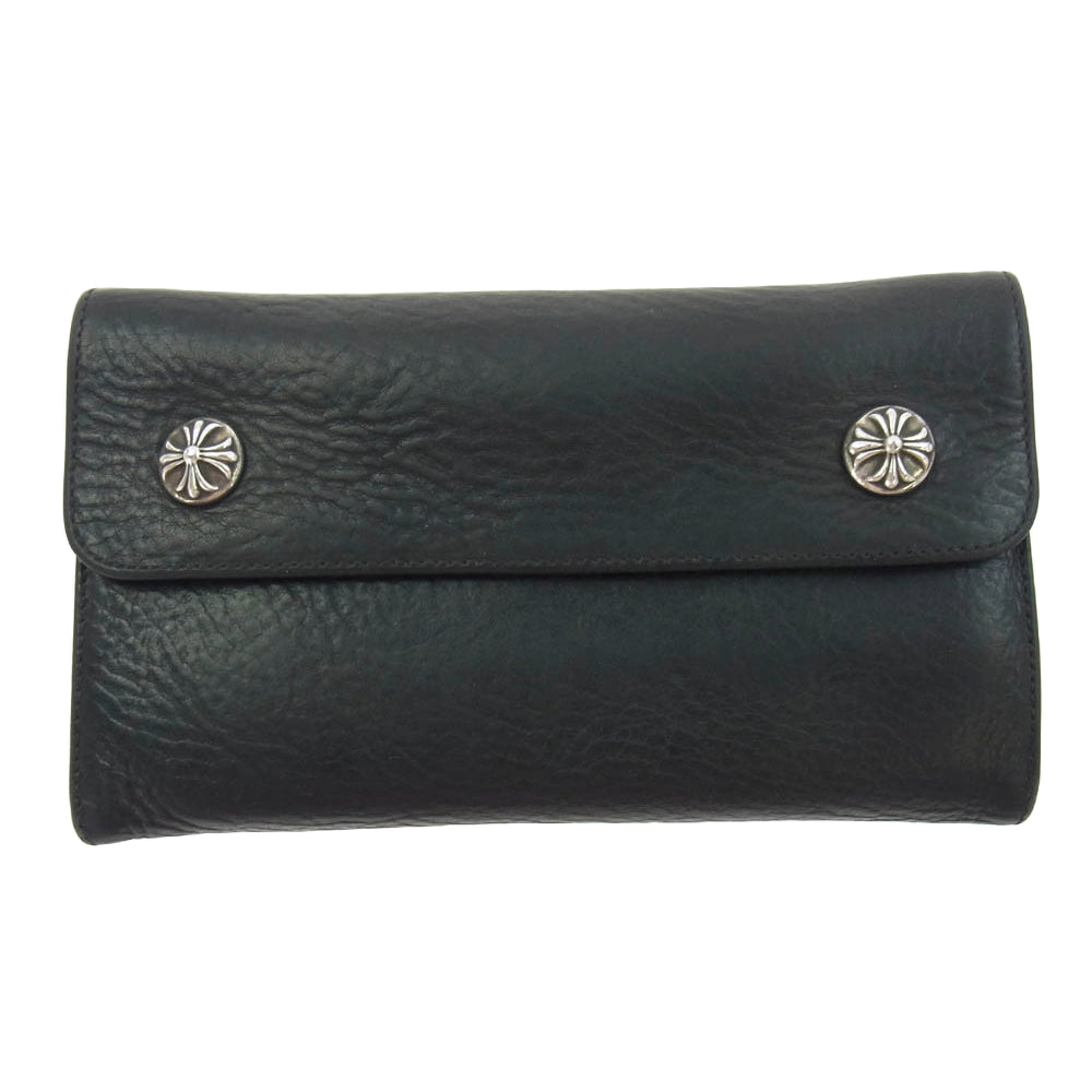 CHROME HEARTS クロムハーツ（原本無） WAVE WALLET ウェーブウォレット クロスボールボタン レザー 長財布 ブラック系【中古】