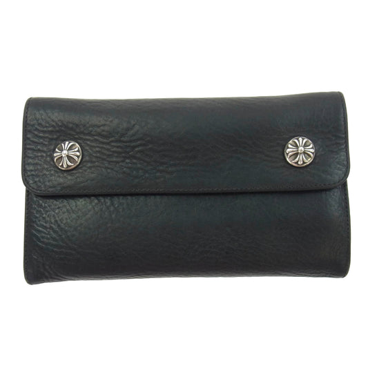 CHROME HEARTS クロムハーツ（原本無） WAVE WALLET ウェーブウォレット クロスボールボタン レザー 長財布 ブラック系【中古】