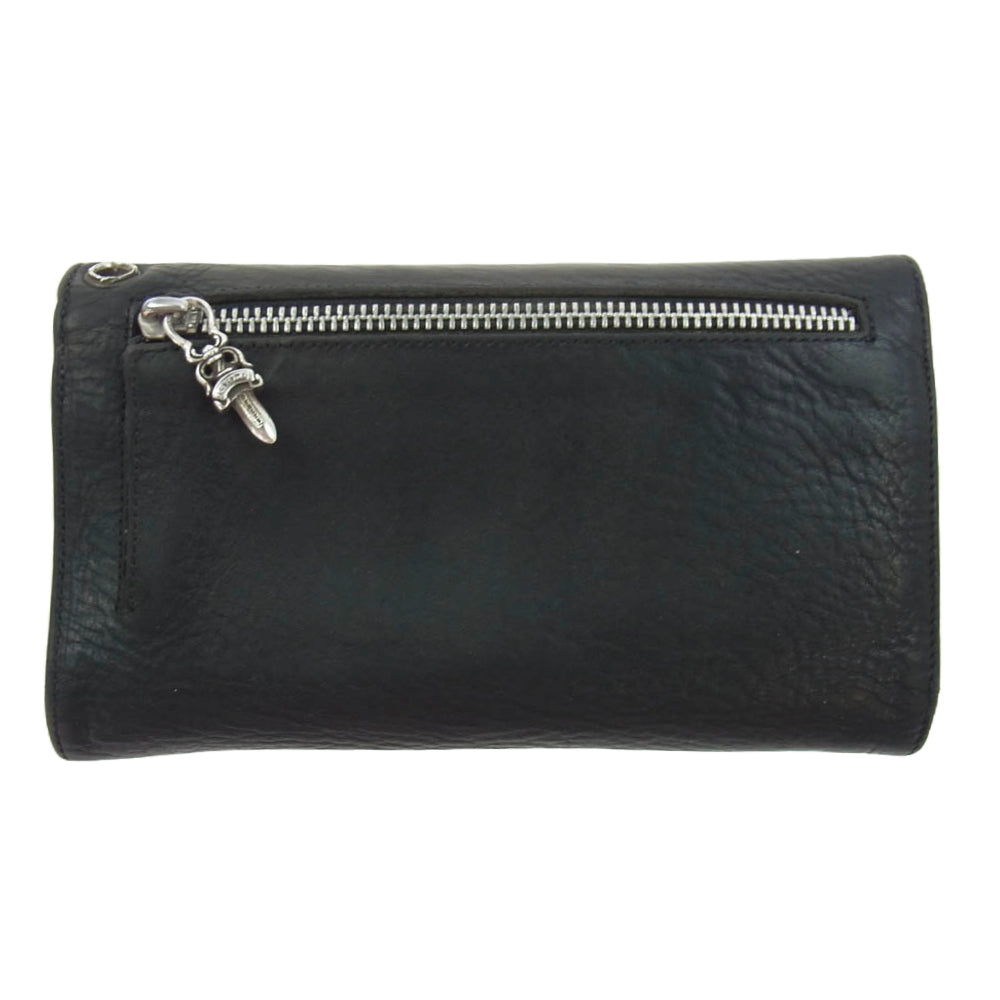 CHROME HEARTS クロムハーツ（原本無） WAVE WALLET ウェーブウォレット クロスボールボタン レザー 長財布 ブラック系【中古】