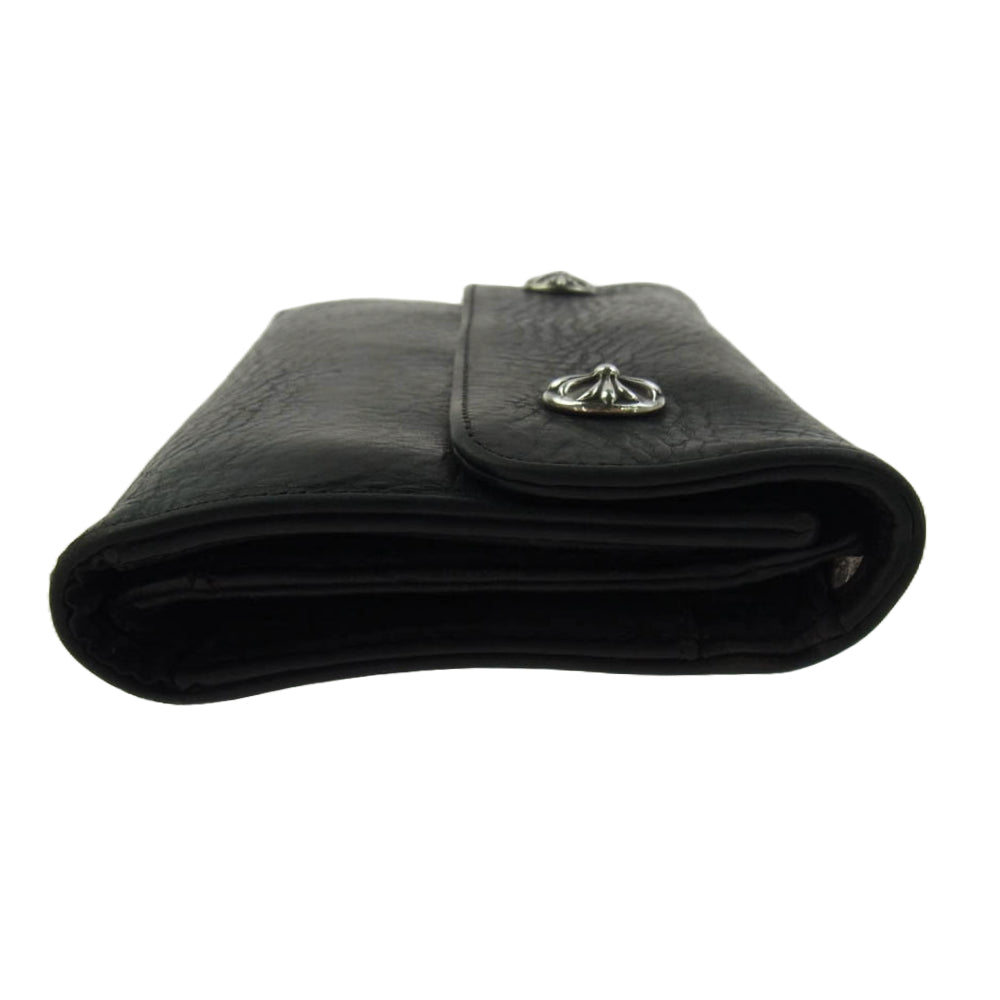 CHROME HEARTS クロムハーツ（原本無） WAVE WALLET ウェーブウォレット クロスボールボタン レザー 長財布 ブラック系【中古】