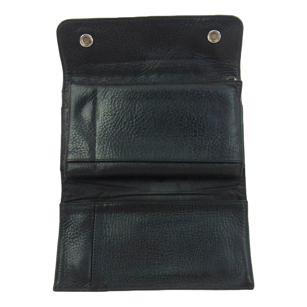 CHROME HEARTS クロムハーツ（原本無） WAVE WALLET ウェーブウォレット クロスボールボタン レザー 長財布 ブラック系【中古】