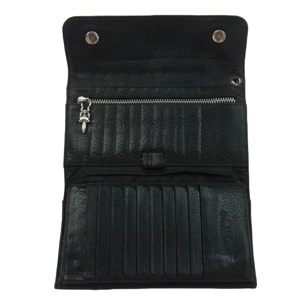 CHROME HEARTS クロムハーツ（原本無） WAVE WALLET ウェーブウォレット クロスボールボタン レザー 長財布 ブラック系【中古】