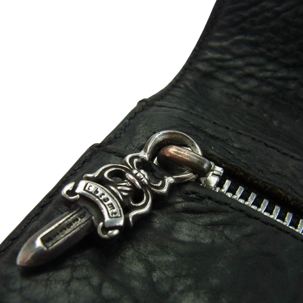 CHROME HEARTS クロムハーツ（原本無） WAVE WALLET ウェーブウォレット クロスボールボタン レザー 長財布 ブラック系【中古】
