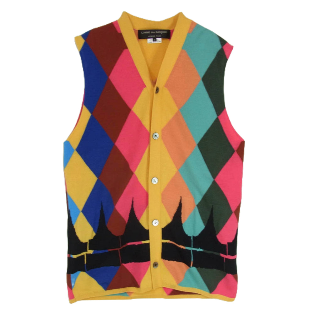 COMME des GARCONS HOMME PLUS コムデギャルソンオムプリュス 23SS PK-N004 アーガイル柄 ニット ベスト イエロー系 M【中古】