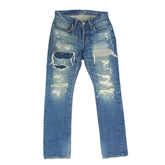 HYSTERIC GLAMOUR ヒステリックグラマー 0241AP10 RSM加工 スリム ストレート デニムパンツ インディゴブルー系 28【中古】