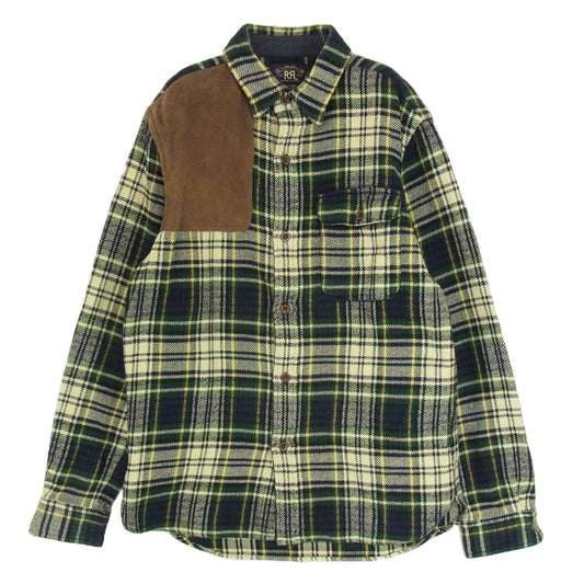 RRL ダブルアールエル レザーパッチ ヘビィーネル チェック シャツ 長袖 グリーン系 M【中古】