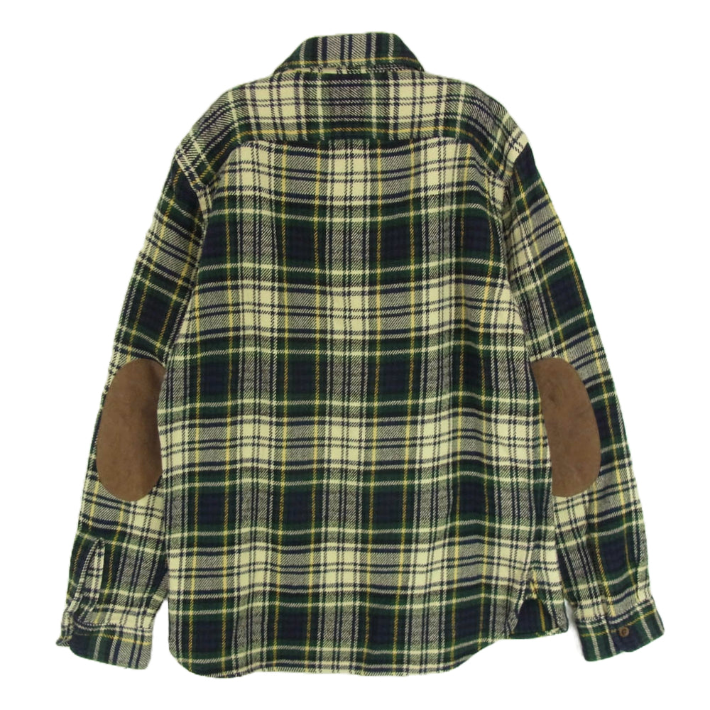 RRL ダブルアールエル レザーパッチ ヘビィーネル チェック シャツ 長袖 グリーン系 M【中古】