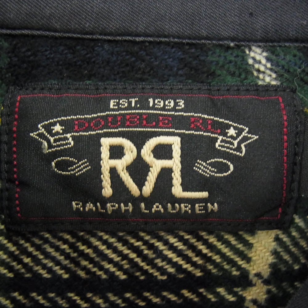 RRL ダブルアールエル レザーパッチ ヘビィーネル チェック シャツ 長袖 グリーン系 M【中古】