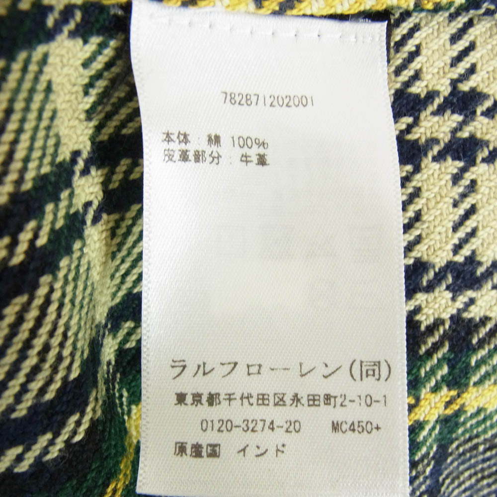 RRL ダブルアールエル レザーパッチ ヘビィーネル チェック シャツ 長袖 グリーン系 M【中古】