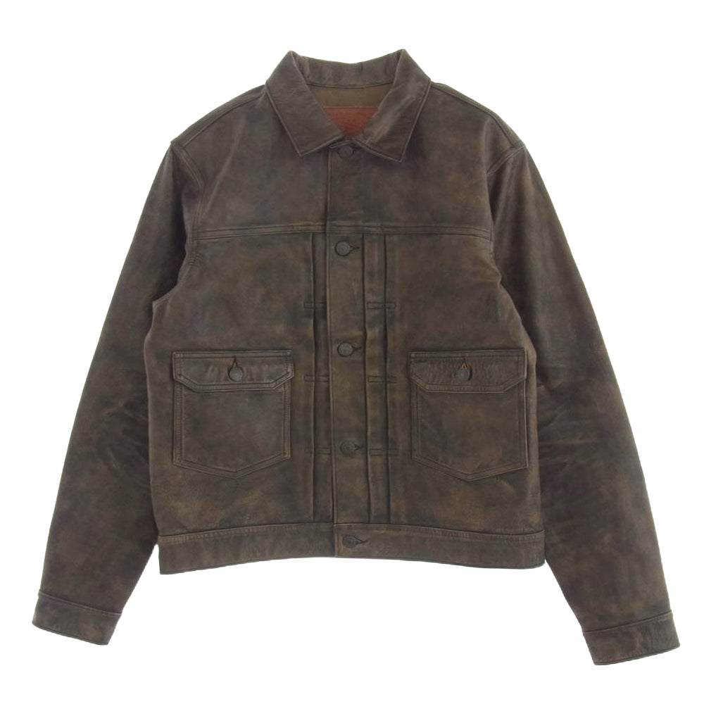 RRL ダブルアールエル O201R 2nd TYPE レザー トラッカー ジャケット USED加工 ブラウン系 M【中古】
