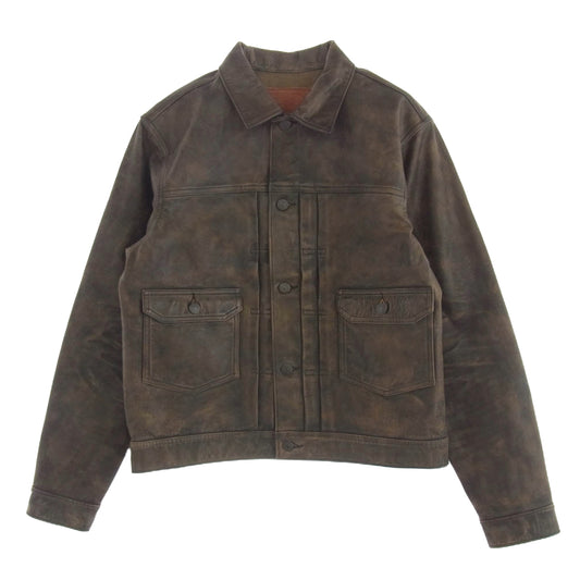 RRL ダブルアールエル O201R 2nd TYPE レザー トラッカー ジャケット USED加工 ブラウン系 M【中古】