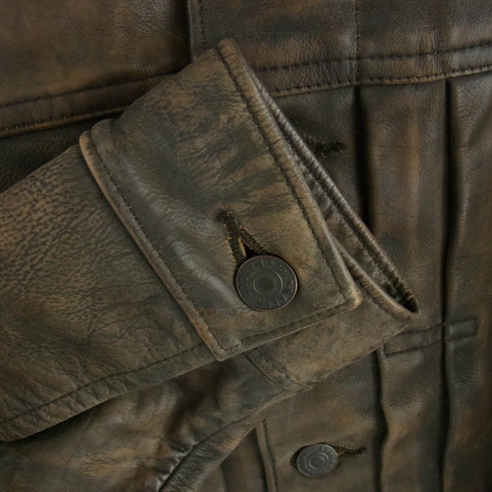 RRL ダブルアールエル O201R 2nd TYPE レザー トラッカー ジャケット USED加工 ブラウン系 M【中古】